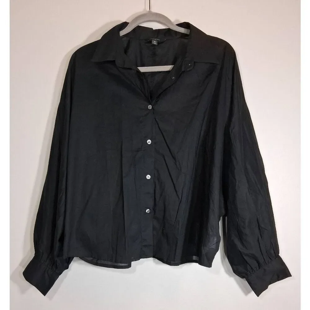Banana Republic womens xl balloon sleeve shirt black blouse cotton lightweight - Picture 2 of 9